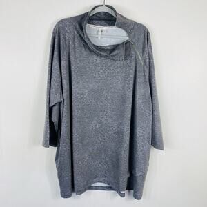 Cato Plus Size 26 28 Cheetah Print Cowl Zip Pullover Top Gray